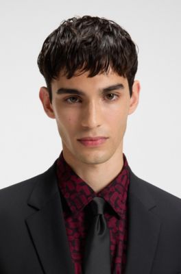 Traje slim fit de mezcla de lana con el&aacute;stico t&eacute;cnico, Negro