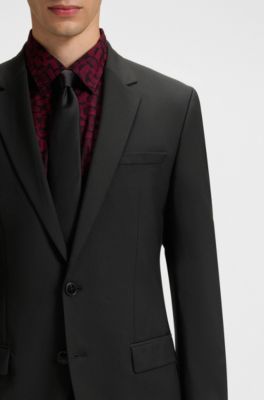 Slim-Fit Anzug aus funktionalem Stretch-Woll-Mix, Schwarz