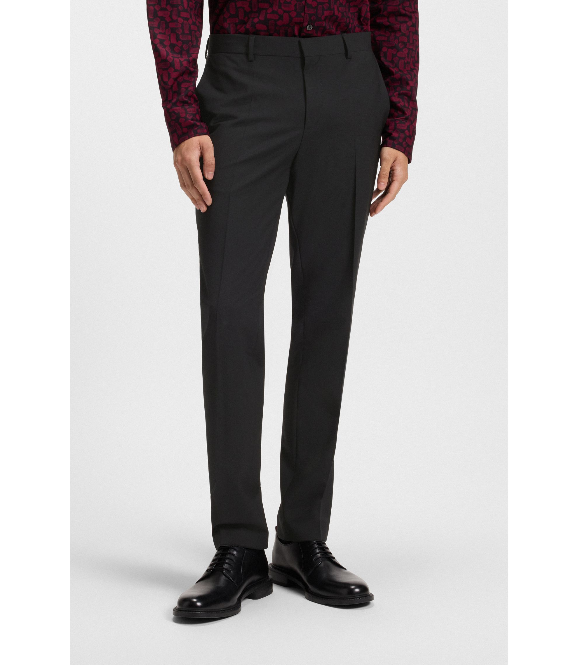 HUGO - Slim-fit suit in a performance-stretch wool blend - Black