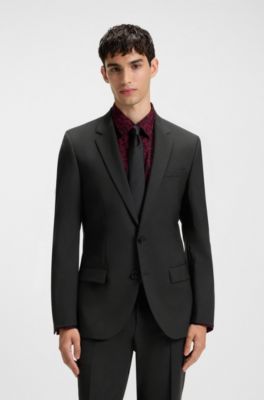 Slim fit-kostym i en ullblandning med performance-stretch, Svart
