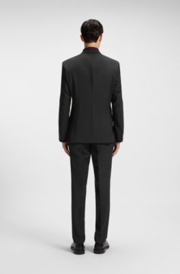 Slim fit-kostym i en ullblandning med performance-stretch, Svart