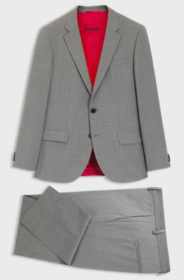 Slim fit-kostym i en ullblandning med performance-stretch, Ljusgr&aring;