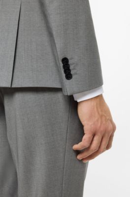 Slim fit-kostym i en ullblandning med performance-stretch, Ljusgr&aring;