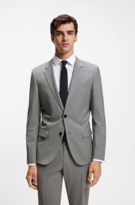 Slim fit-kostym i en ullblandning med performance-stretch, Ljusgr&aring;