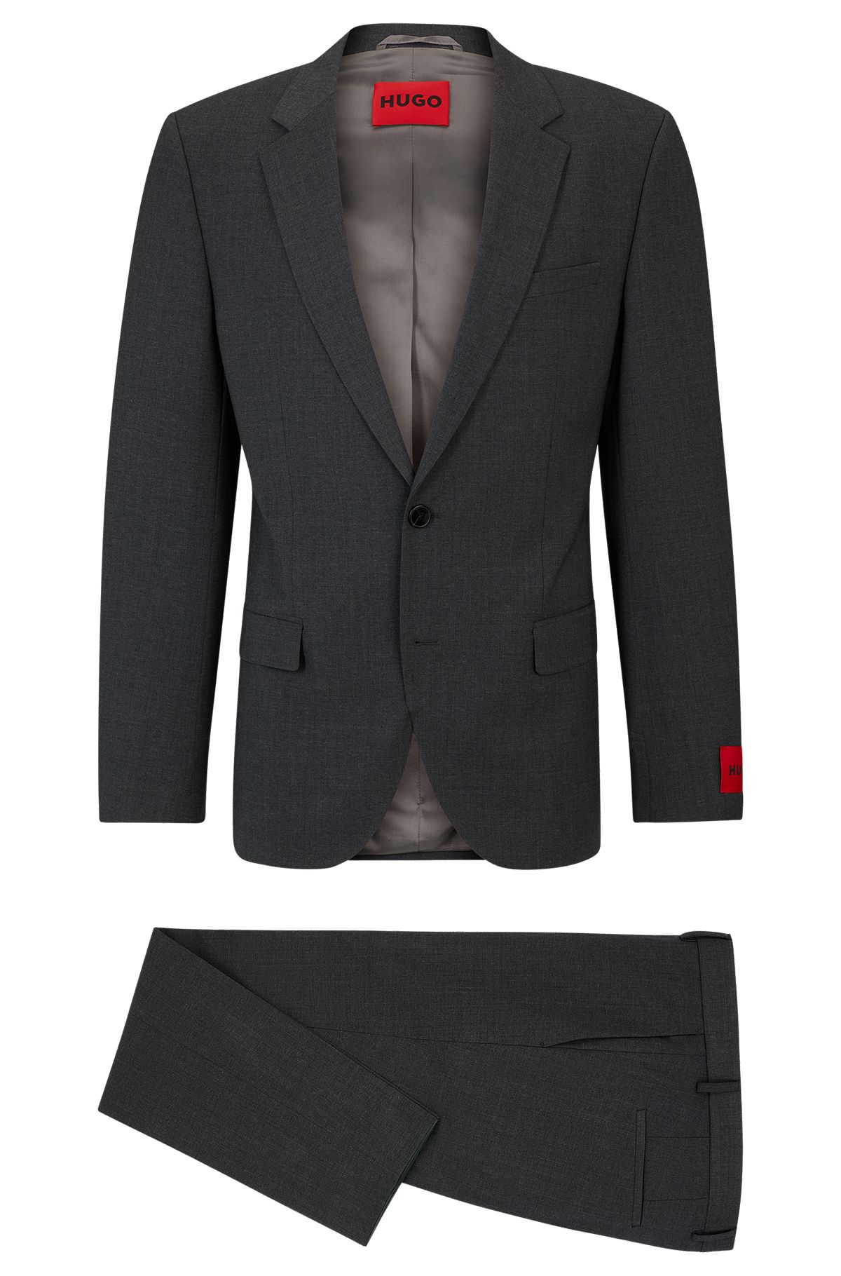 Slim-fit suit in a performance-stretch wool blend, Dark Grey