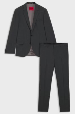Slim-fit suit in a performance-stretch wool blend, Dark Grey