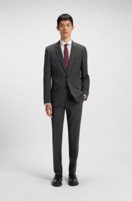 Abito slim fit in misto lana elasticizzato ad alte prestazioni, Grigio scuro
