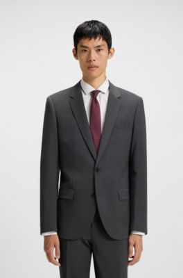 Slim-fit suit in a performance-stretch wool blend, Dark Grey