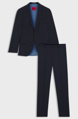 Abito slim fit in misto lana elasticizzato ad alte prestazioni, Blu scuro