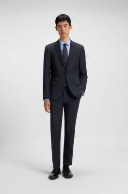 Slim-Fit Anzug aus funktionalem Stretch-Woll-Mix, Dunkelblau
