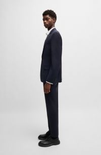 Costume Slim en laine mélangée stretch performante, Bleu foncé