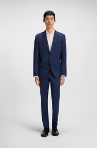 Abito slim fit in misto lana elasticizzato ad alte prestazioni, Blu