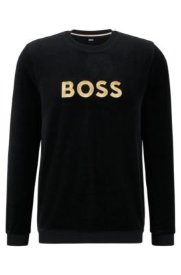 BOSS Cotton blend velour sweatshirt with embroidered logo