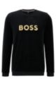 Sweatshirt aus Baumwoll-Mix mit Velours-Finish und Logo-Stickerei, Schwarz