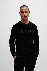 Cotton-blend velour sweatshirt with embroidered logo, Black