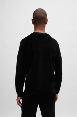 BOSS - Cotton-blend velour sweatshirt with embroidered logo - Black 