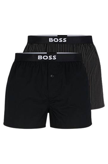 Two-pack of cotton pyjama shorts with logo waistbands, Hugo boss