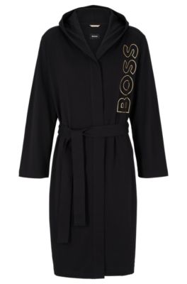 BOSS Cotton jersey dressing gown with outline logo