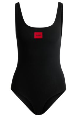 HUGO Stretchcotton sleeveless bodysuit with red logo label