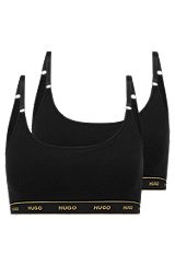 Two stretch-cotton bralettes with logo waistbands, Black