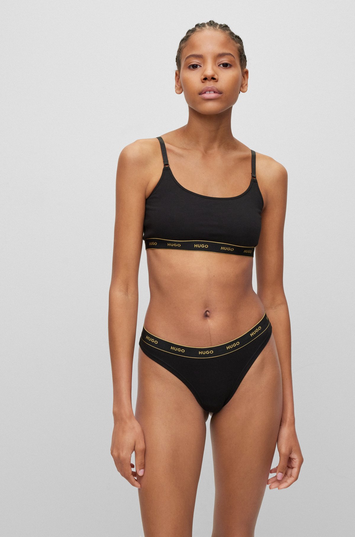 HUGO - Two stretch-cotton bralettes with logo waistbands