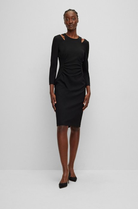 Slim-fit long-sleeved dress with cut-out details, Black