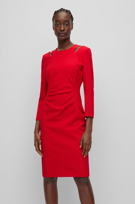 Slim-fit long-sleeved dress with cut-out details, Red
