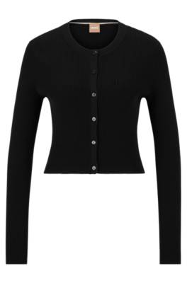 Hugo Boss Ribbed-knit Cardigan With Button Front In Black