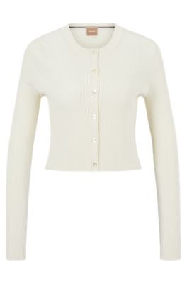 Hugo Boss Ribbed-knit Cardigan With Button Front In White