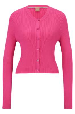 Hugo Boss Ribbed-knit Cardigan With Button Front In Pink