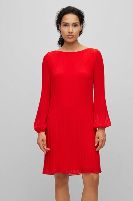 Long-sleeved dress with plissé pleats, Red