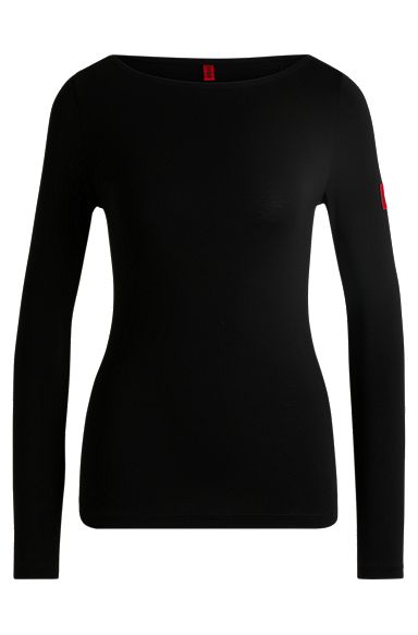 Thermal slim-fit top with red logo label, Black
