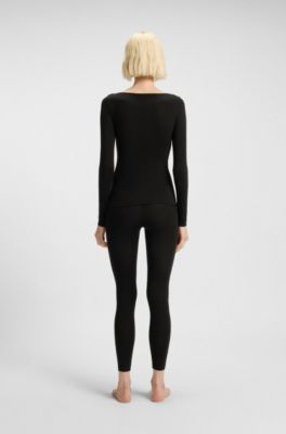 Thermal slim-fit top with red logo label, Black