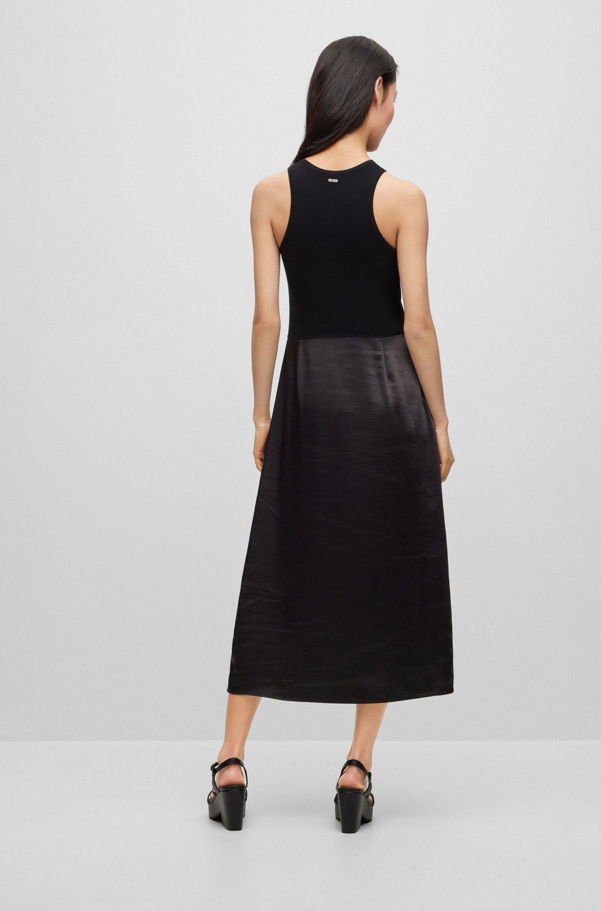 Slim-fit sleeveless dress in tonal fabrics, Black