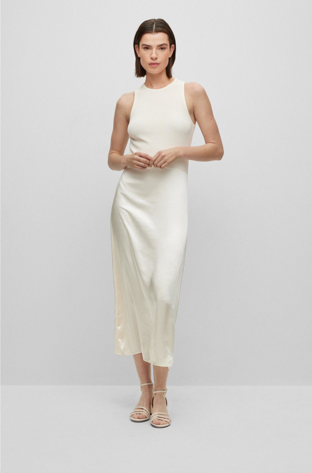 Slim-fit sleeveless dress in tonal fabrics, White