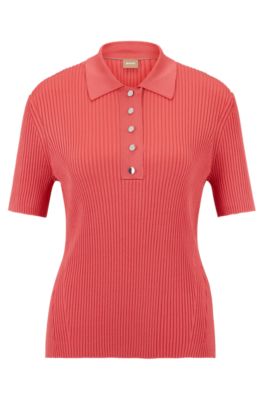 BOSS Slimfit ribbed top with pressstud placket