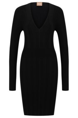 BOSS Slimfit longsleeved dress with V neckline