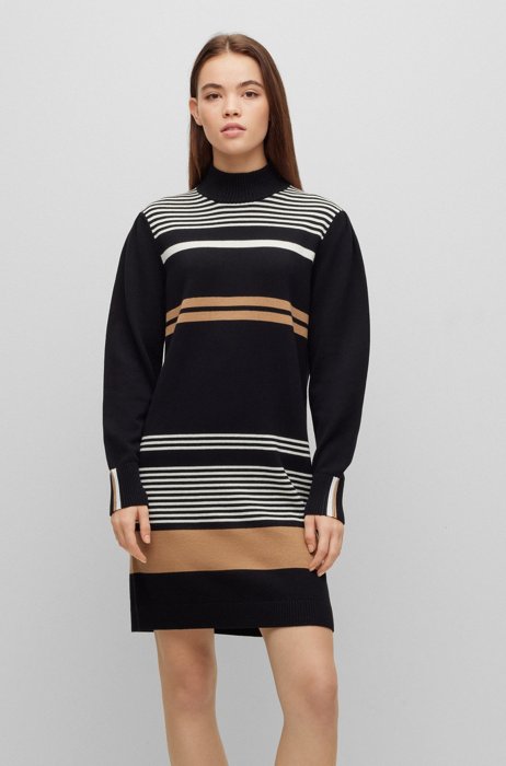 Striped sweater dress in cotton and virgin wool, Patterned