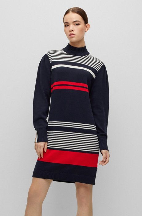 Striped sweater dress in cotton and virgin wool, Patterned