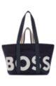 Tote bag in recycled fabric with contrast logo, Dark Blue