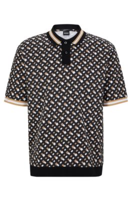 BOSS - Oversized-fit mercerised-cotton polo shirt with printed monograms