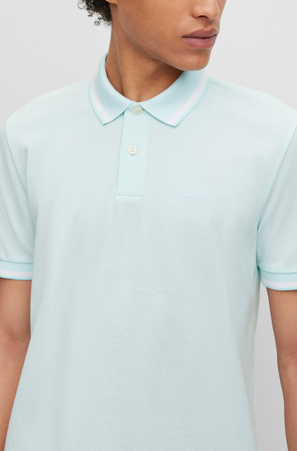 Logo-embroidered polo shirt in Oxford cotton piqué, Light Blue