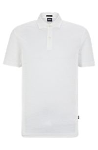 Regular-fit polo shirt in two-tone linen, White