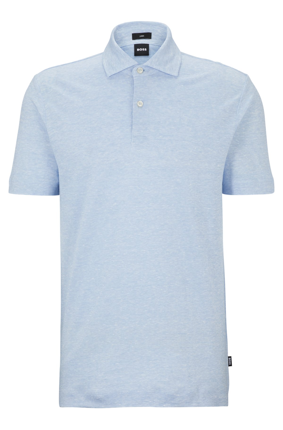 Regular-fit polo shirt in two-tone linen, Light Blue