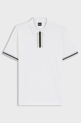 Polo en coton interlock avec liser&eacute;s contrastants, Blanc