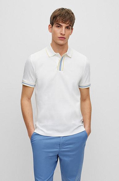 Interlock-cotton polo shirt with contrast tipping, White