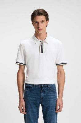 Interlock-cotton polo shirt with contrast tipping, White
