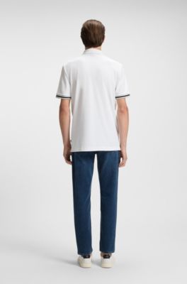 Polo en coton interlock avec liser&eacute;s contrastants, Blanc