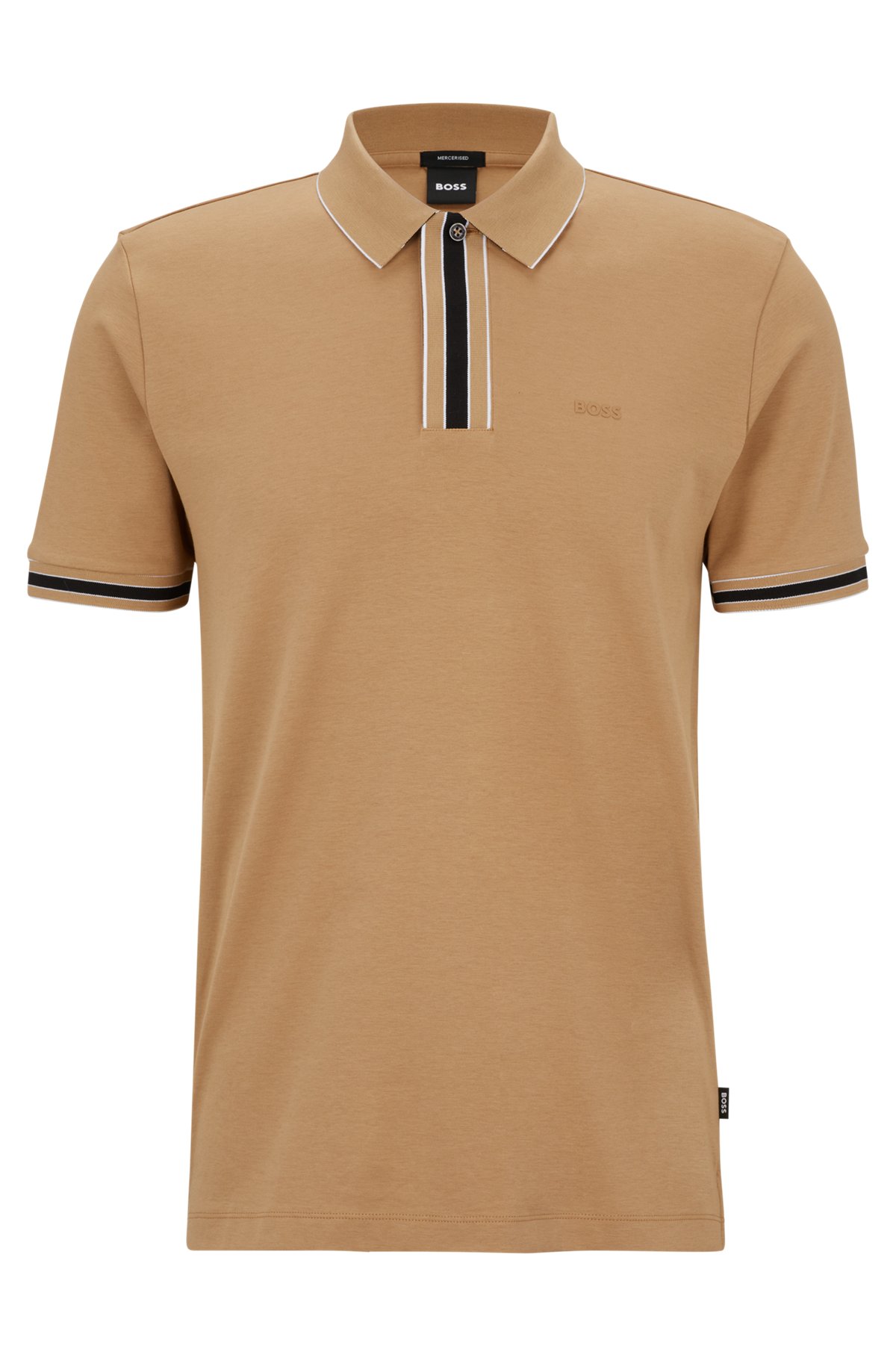Interlock-cotton polo shirt with contrast tipping, Beige