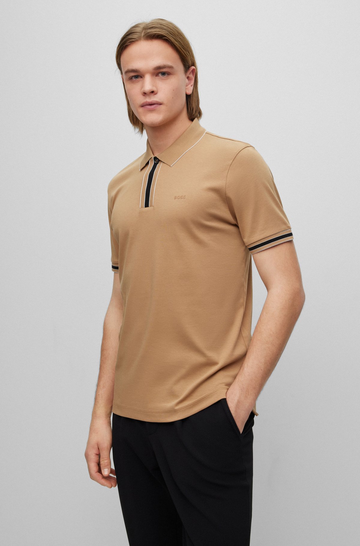 Poloshirt aus Interlock-Baumwolle mit Kontrast-Details, Beige